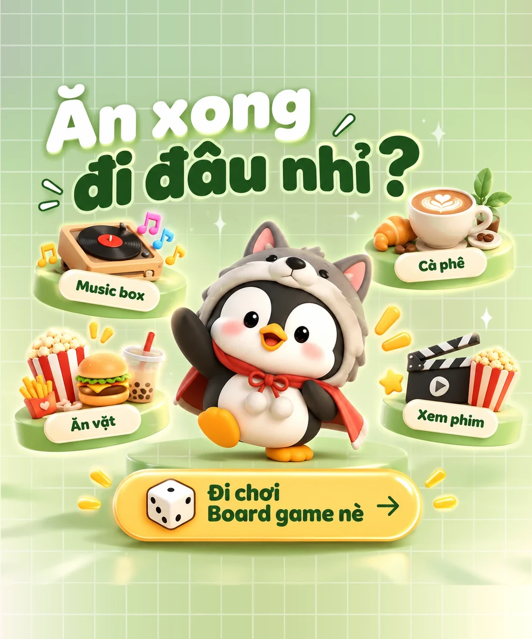 Ăn xong đi đâu nhỉ? Music box, cà phê, ăn vặt, xem phim hay đi chơi board game